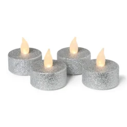 Xenos LED waxinelichten - zilver - set van 4- Led Kaarsen|Waxinelichtjes