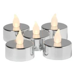 Xenos LED waxinelichten - zilver - set van 5- Led Kaarsen