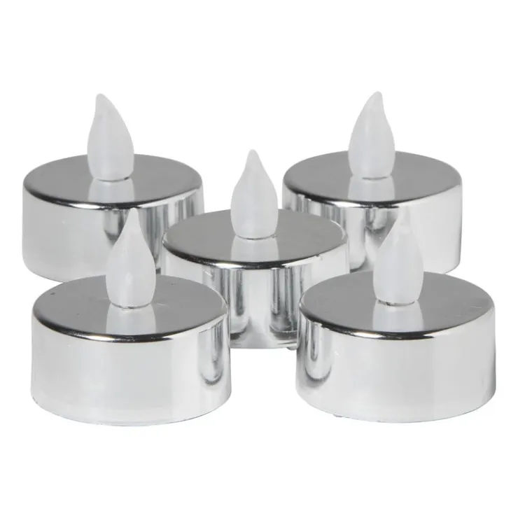 Xenos LED waxinelichten - zilver - set van 5- Led Kaarsen