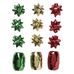 Xenos Lint met strik - groen/rood/goudkleurig - set van 3- Kerst Inpakken