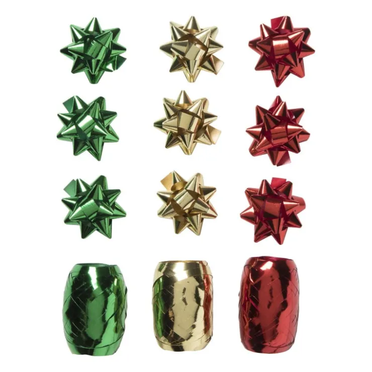 Xenos Lint met strik - groen/rood/goudkleurig - set van 3- Kerst Inpakken