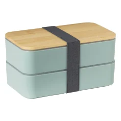 Xenos Lunchbox dubbel - groen - 9.5x18.5x10.5 cm- Broodtrommels