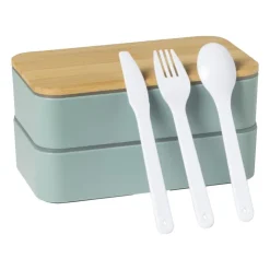 Xenos Lunchbox dubbel - groen - 9.5x18.5x10.5 cm- Broodtrommels