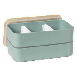 Xenos Lunchbox dubbel - groen - 9.5x18.5x10.5 cm- Broodtrommels