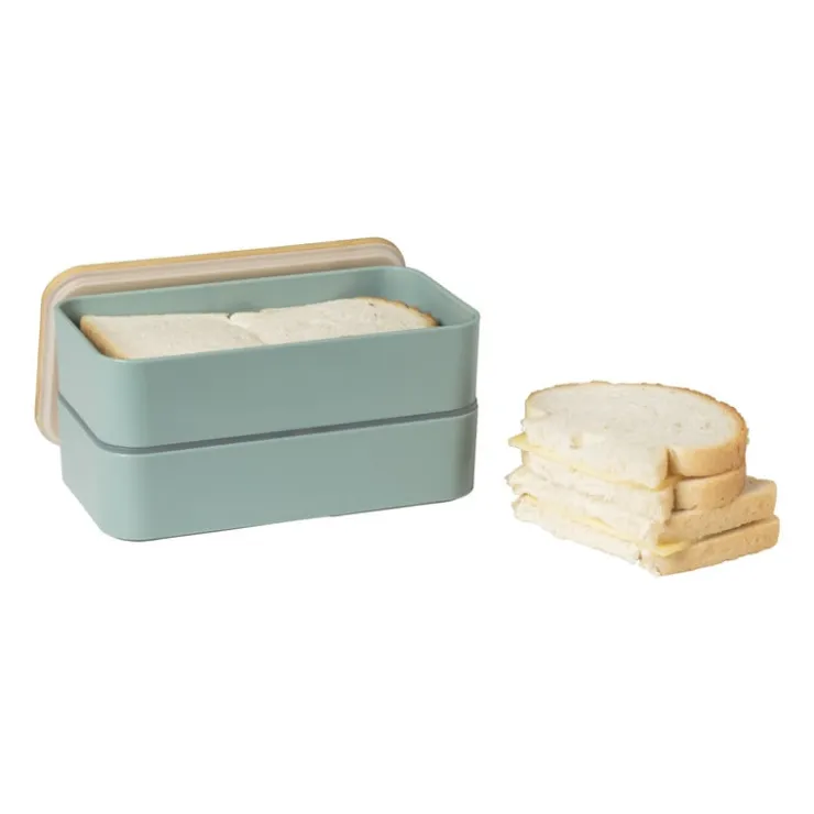 Xenos Lunchbox dubbel - groen - 9.5x18.5x10.5 cm- Broodtrommels