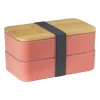 Xenos Lunchbox dubbel - roze - 9.5x18.5x10.5 cm- Broodtrommels