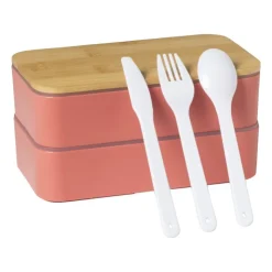 Xenos Lunchbox dubbel - roze - 9.5x18.5x10.5 cm- Broodtrommels