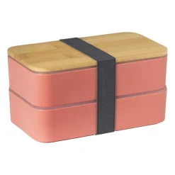 Xenos Lunchbox dubbel met bestek - oranje - 700 ml- Broodtrommels