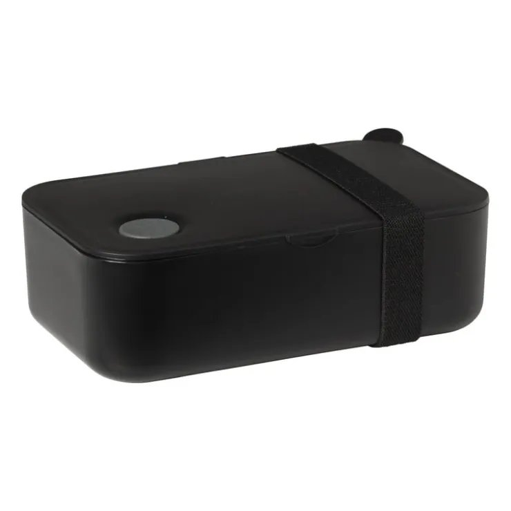 Xenos Lunchbox met elastiek - zwart - 6.8x19x12 cm- Broodtrommels