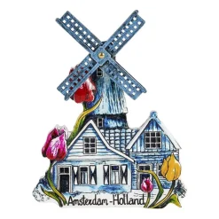 Xenos Magneet molen - blauw - 8x1x10 cm- Holland Souvenirs