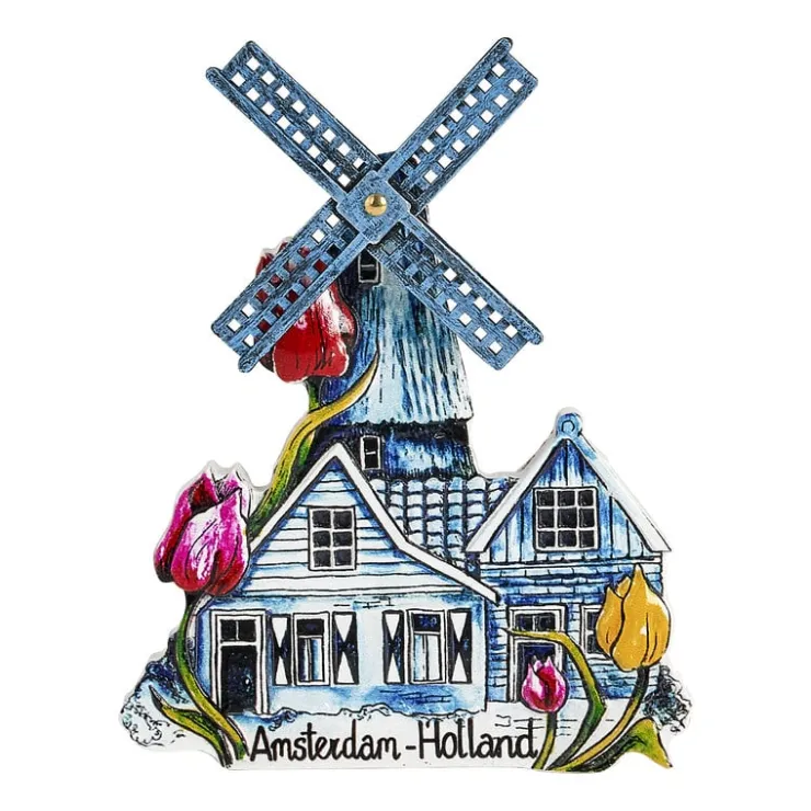 Xenos Magneet molen - blauw - 8x1x10 cm- Holland Souvenirs
