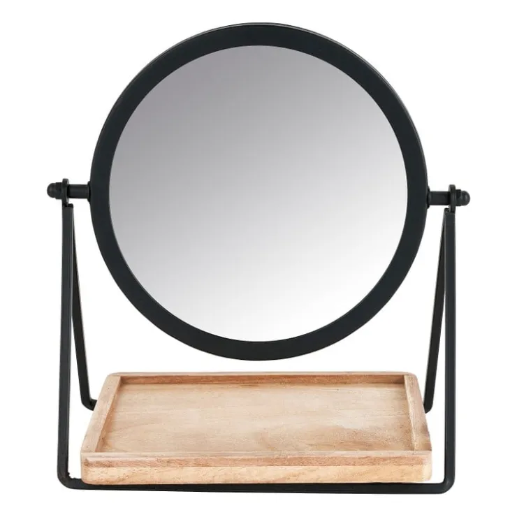 Xenos Make-up spiegel met plankje - zwart - 19x14x21 cm- Kerstcadeaus|Make-Up Spiegels