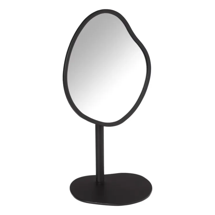 Xenos Make-up spiegel organic - zwart metaal - 18 cm- Make-Up Spiegels