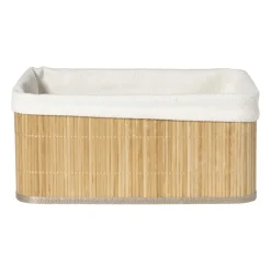 Xenos Mand bamboe met teddy - 16x36x27 cm - naturel/wit- Manden|Manden