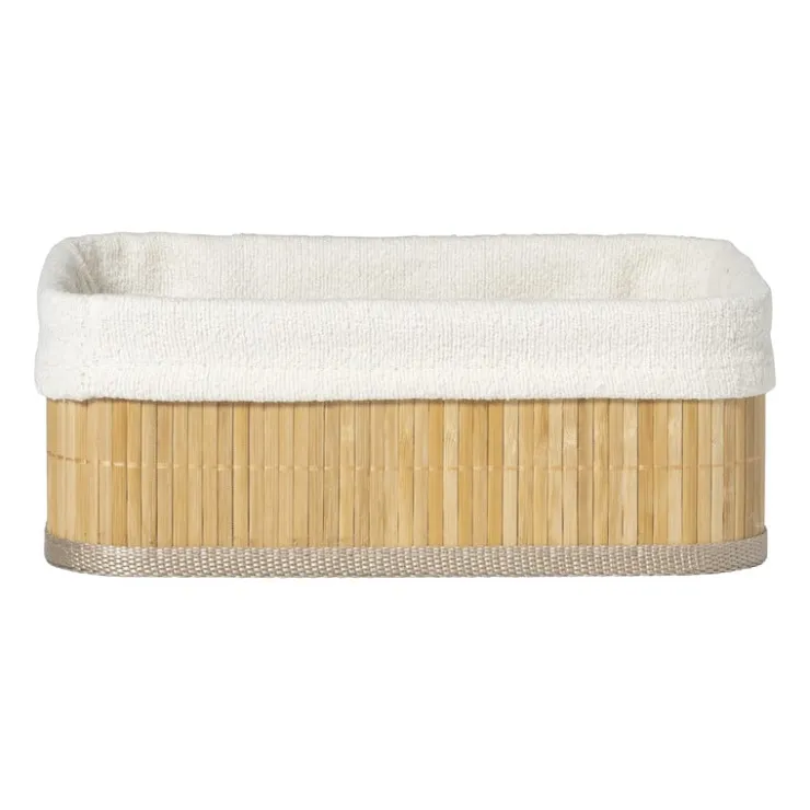 Xenos Mand bamboe met teddy - 10x27x21 cm - naturel/wit- Manden|Manden