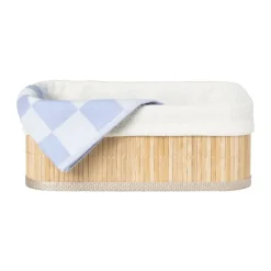Xenos Mand bamboe met teddy - 10x27x21 cm - naturel/wit- Manden|Manden