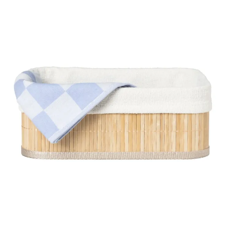 Xenos Mand bamboe met teddy - 10x27x21 cm - naturel/wit- Manden|Manden