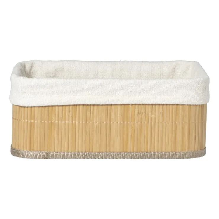 Xenos Mand bamboe met teddy - 12x30x23 cm - naturel/wit- Manden|Manden