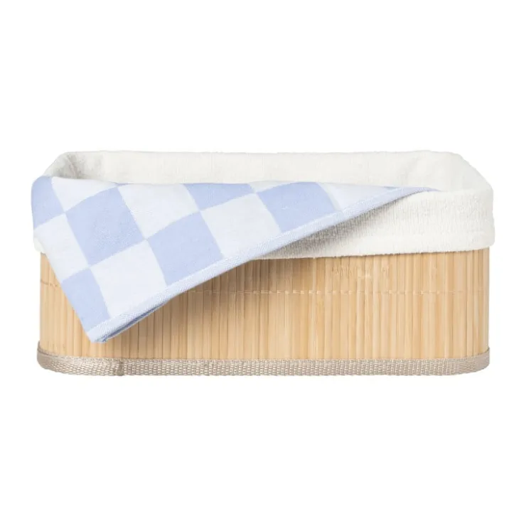 Xenos Mand bamboe met teddy - 12x30x23 cm - naturel/wit- Manden|Manden