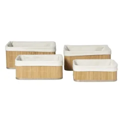 Xenos Mand bamboe met teddy - 12x30x23 cm - naturel/wit- Manden|Manden