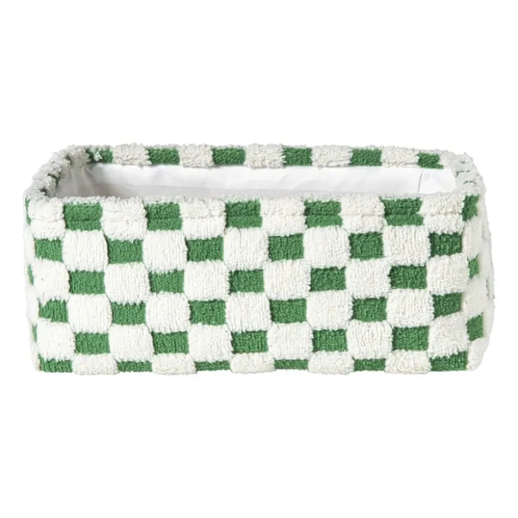 Xenos Mand checks groot - groen/wit - 15x36x26 cm- Manden|Manden