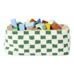Xenos Mand checks groot - groen/wit - 15x36x26 cm- Manden|Manden