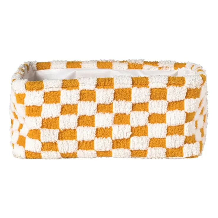 Xenos Mand checks groot - oranje/wit - 15x36x26 cm- Manden|Manden