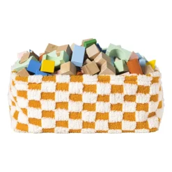 Xenos Mand checks groot - oranje/wit - 15x36x26 cm- Manden|Manden