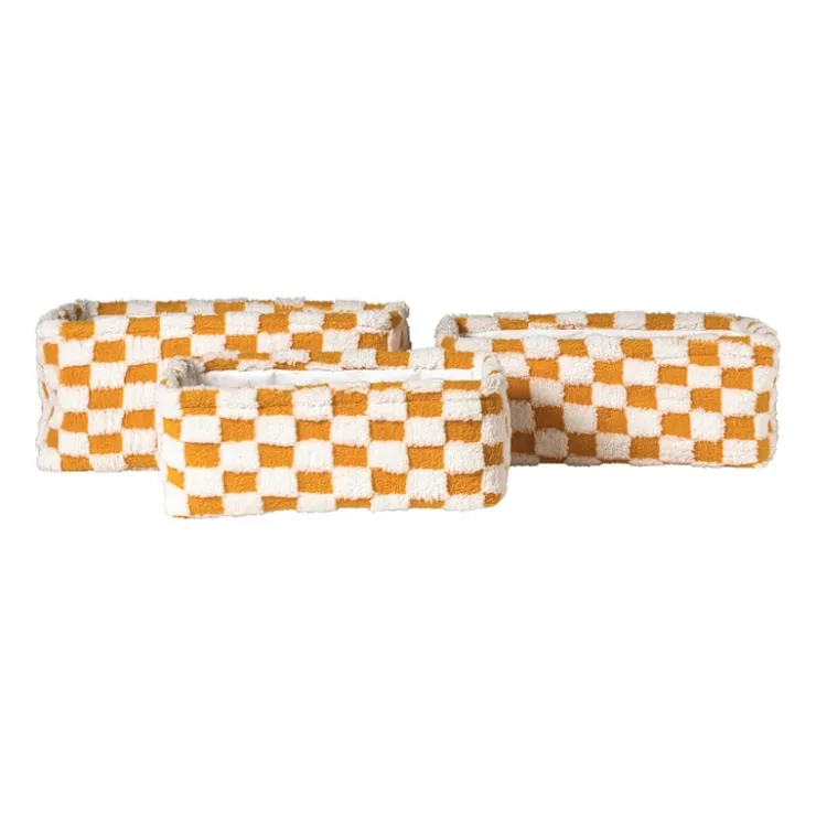 Xenos Mand checks groot - oranje/wit - 15x36x26 cm- Manden|Manden