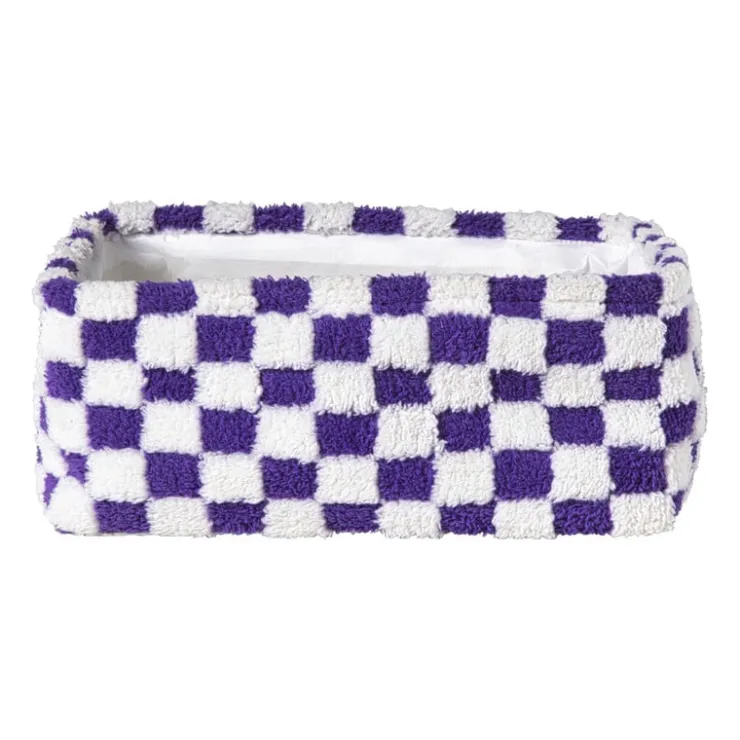 Xenos Mand checks groot - paars/wit - 15x36x26 cm- Manden|Manden