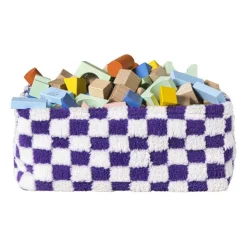Xenos Mand checks groot - paars/wit - 15x36x26 cm- Manden|Manden