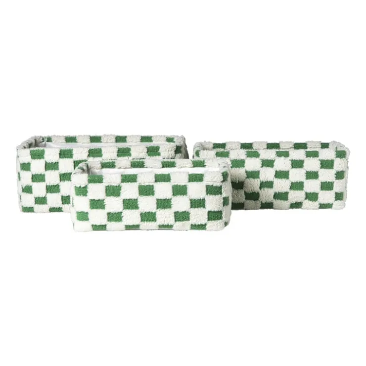 Xenos Mand checks klein - groen/wit - 11x30x20 cm- Manden|Manden