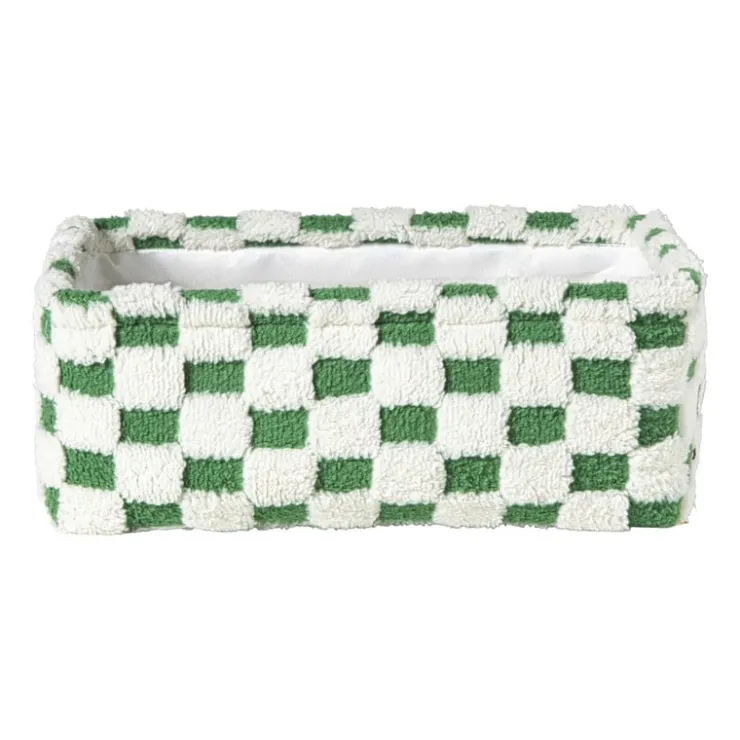 Xenos Mand checks middel - groen/wit - 13x33x23 cm- Manden|Manden