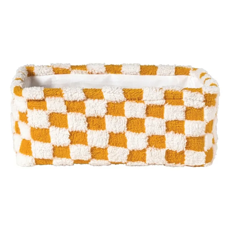 Xenos Mand checks middel - oranje/wit - 13x33x23 cm- Manden|Manden