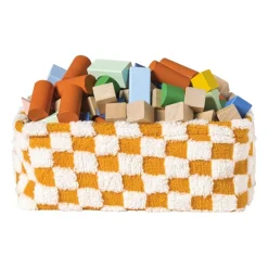 Xenos Mand checks middel - oranje/wit - 13x33x23 cm- Manden|Manden