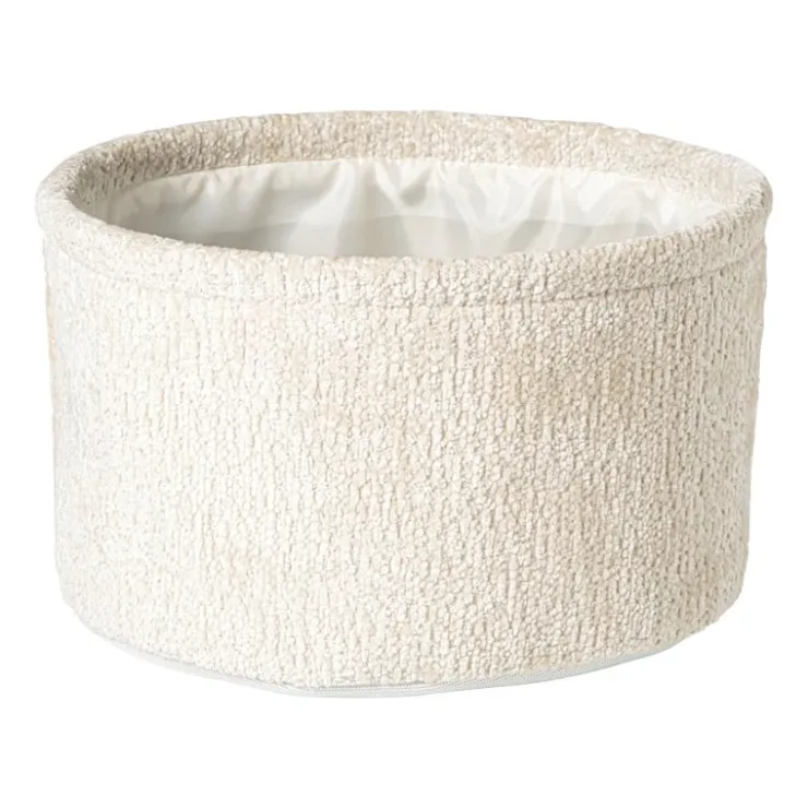 Xenos Mand chenille rond - wit - ø24x14 cm- Manden|Manden