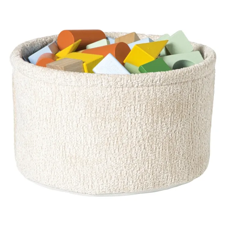 Xenos Mand chenille rond - wit - ø24x14 cm- Manden|Manden