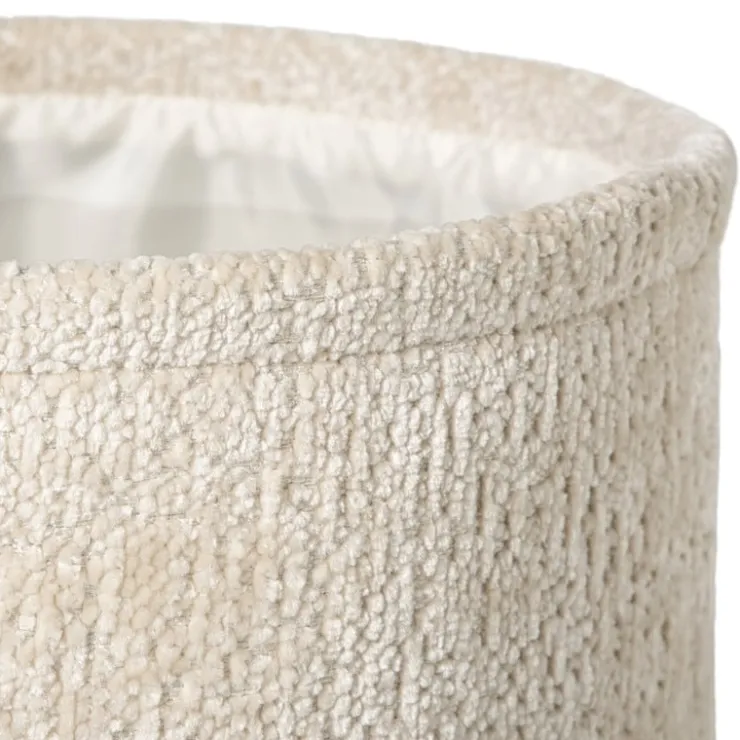 Xenos Mand chenille rond - wit - ø24x14 cm- Manden|Manden