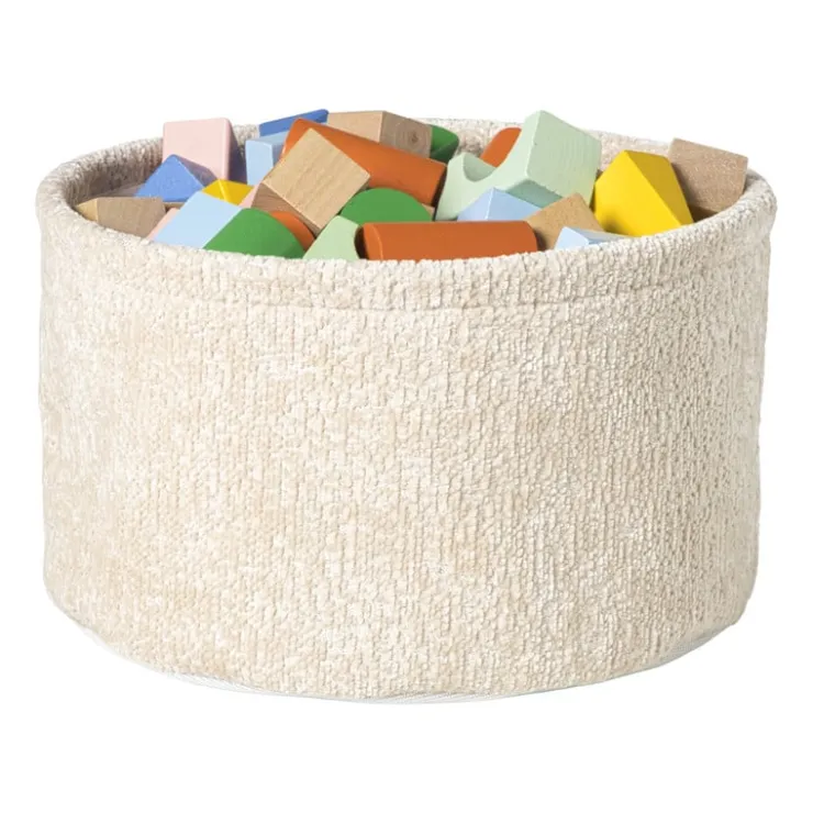 Xenos Mand chenille rond - wit - ø27x16 cm- Manden|Manden