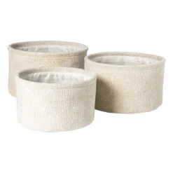 Xenos Mand chenille rond - wit - ø27x16 cm- Manden|Manden