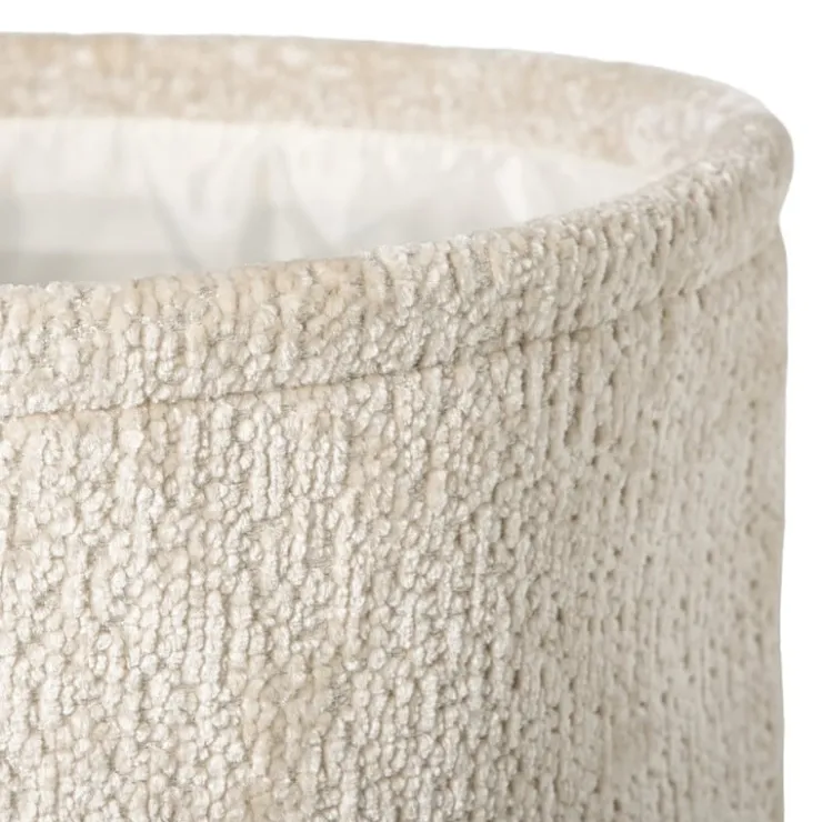 Xenos Mand chenille rond - wit - ø27x16 cm- Manden|Manden