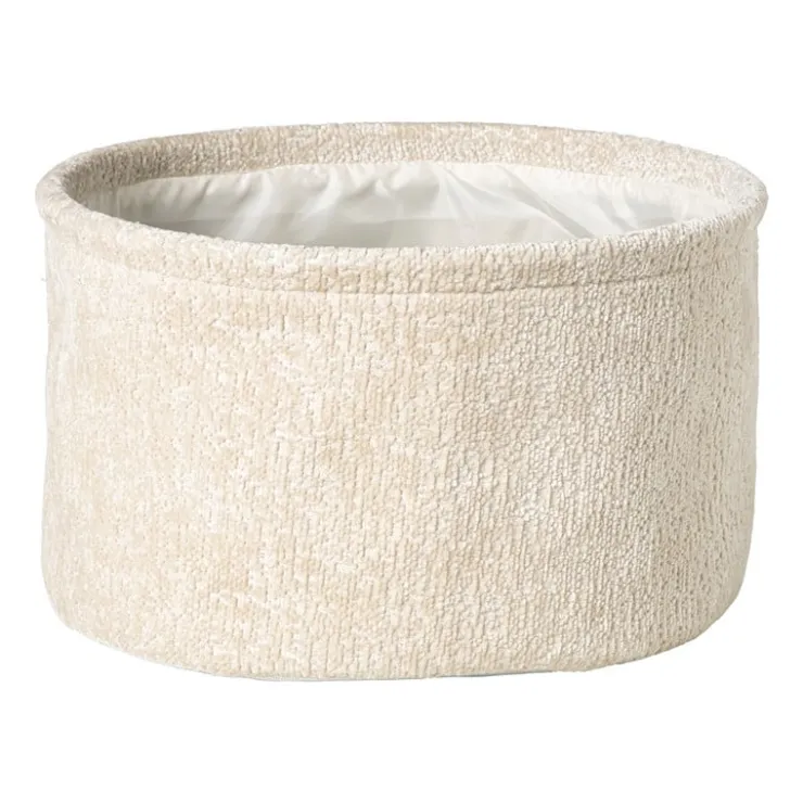 Xenos Mand chenille rond - wit - ø30x18 cm- Manden|Manden
