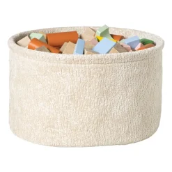 Xenos Mand chenille rond - wit - ø30x18 cm- Manden|Manden