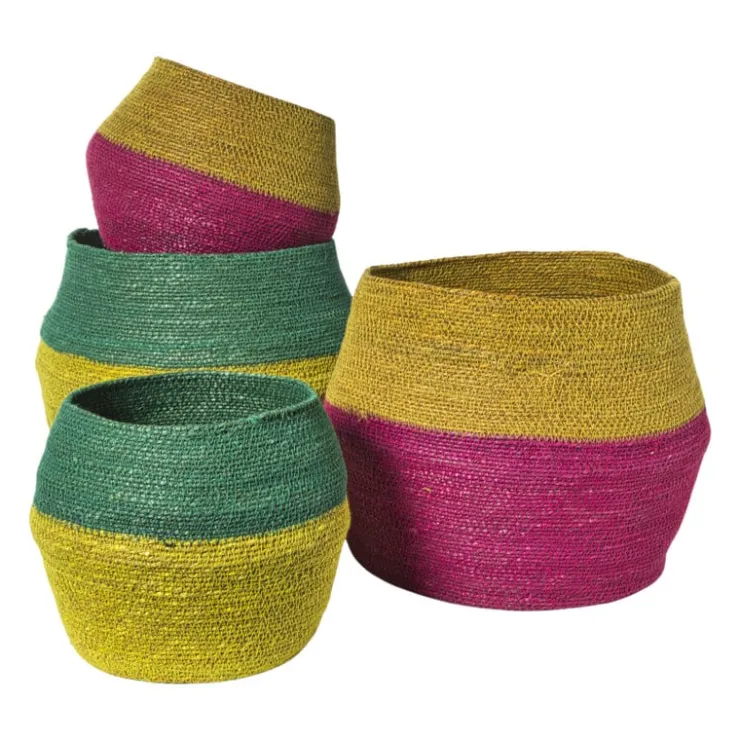 Xenos Mand colorblock - groen/geel - ø35x26 cm- Manden|Manden