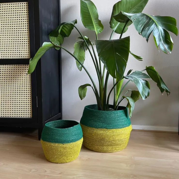 Xenos Mand colorblock - groen/geel - ø35x26 cm- Manden|Manden