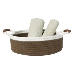 Xenos Mand colors laag - bruin/wit - ø27x9 cm- Manden|Manden