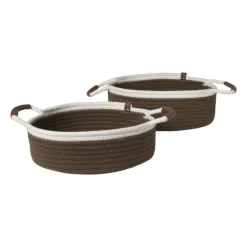 Xenos Mand colors laag - bruin/wit - ø27x9 cm- Manden|Manden