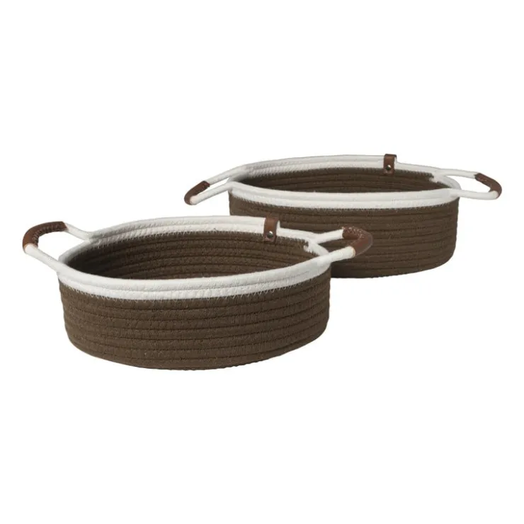 Xenos Mand colors laag - bruin/wit - ø27x9 cm- Manden|Manden