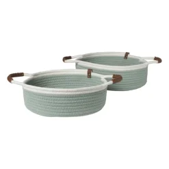 Xenos Mand colors laag - groen/wit - ø30x10 cm- Manden|Manden