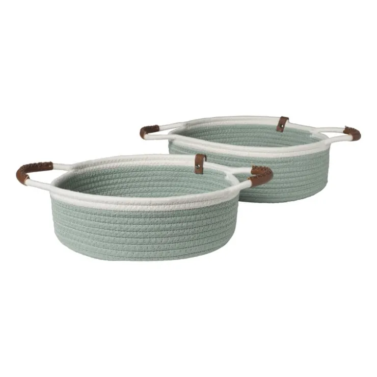 Xenos Mand colors laag - groen/wit - ø30x10 cm- Manden|Manden